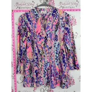 SPLA blouse neon Pink & Purple Floral V-Neck Blouse